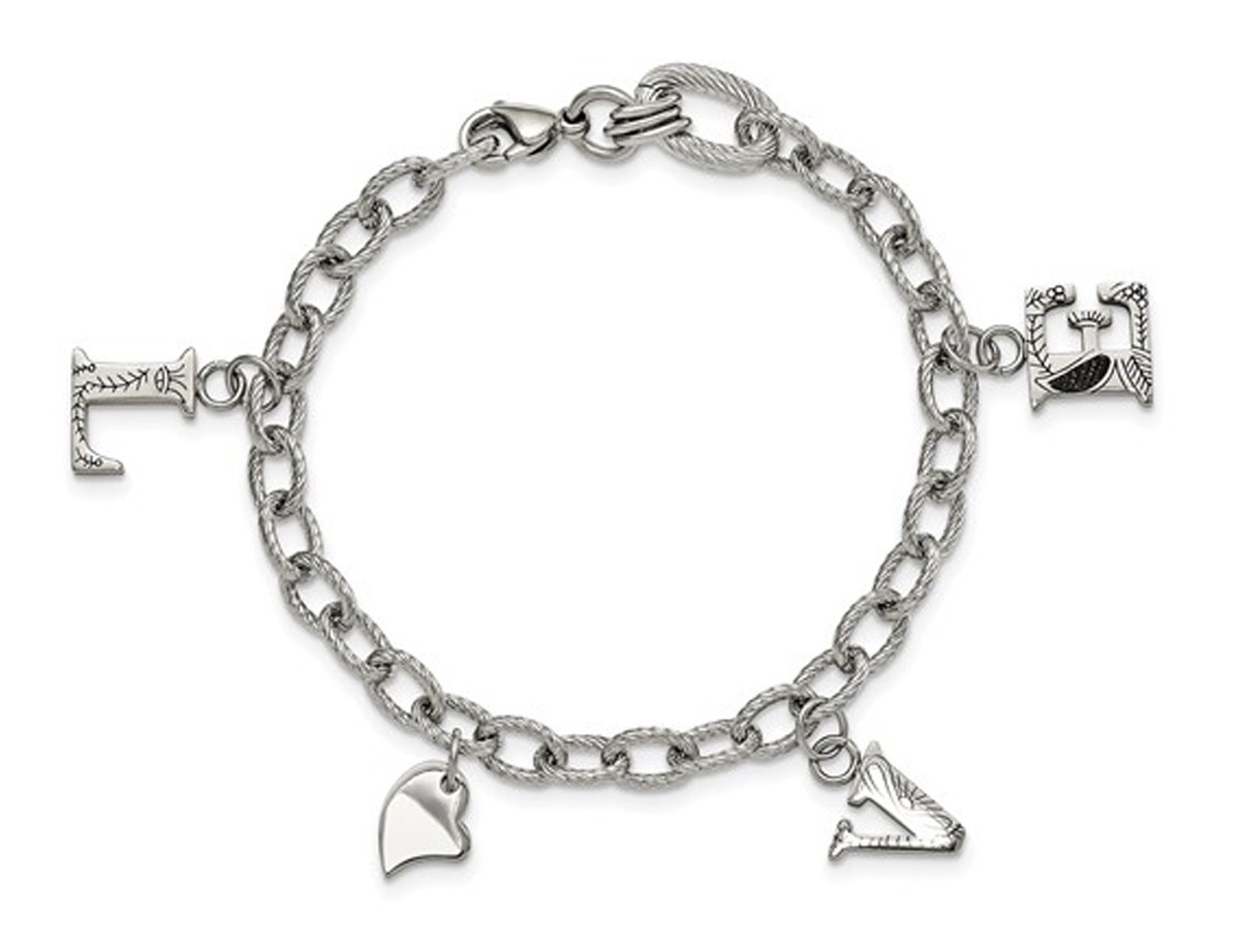 Stainless Steel LOVE Charm Bracelet (8.25 Inches)