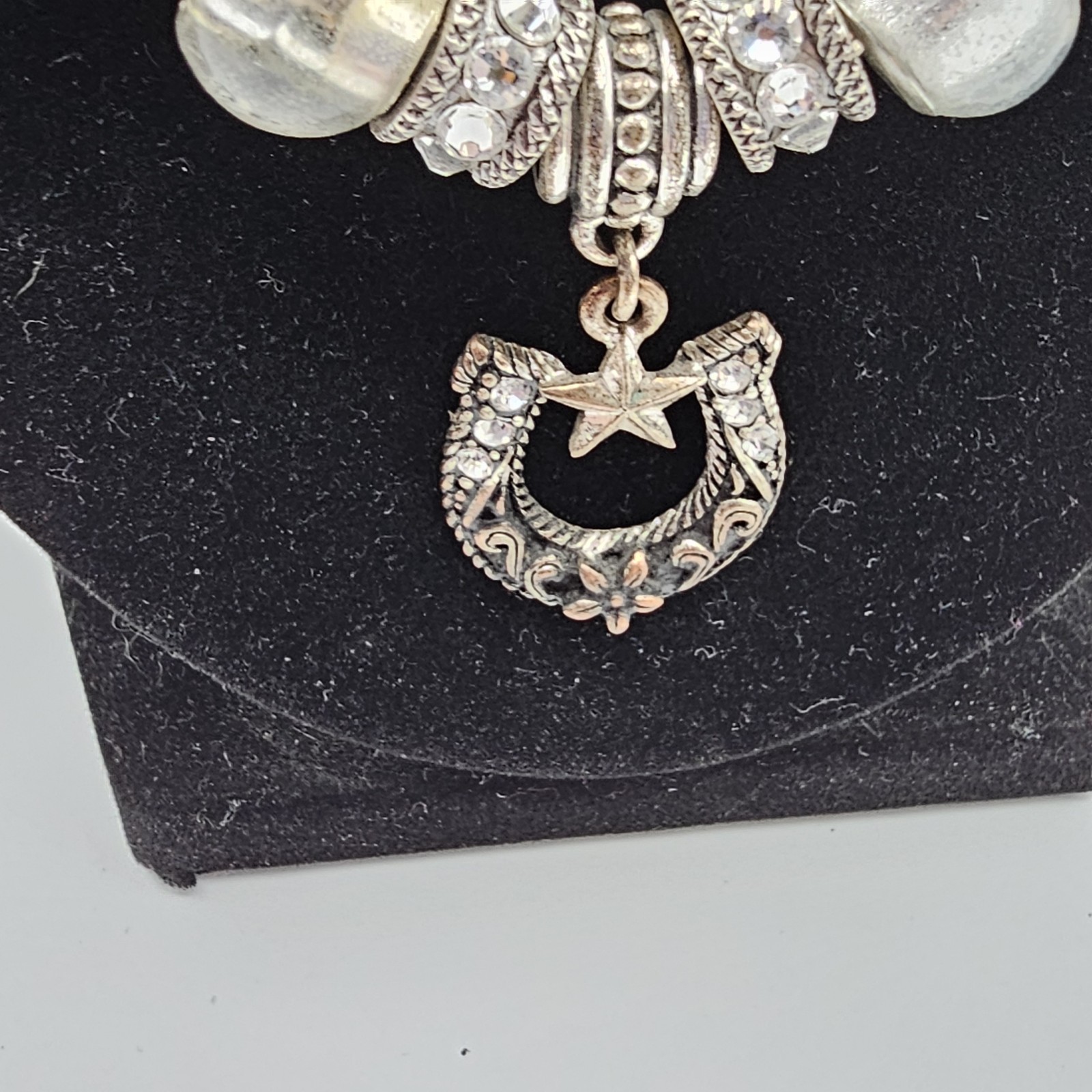 Silver Tone Snake Chain Necklace Mixed Beads Crescent Charm Boho Statement