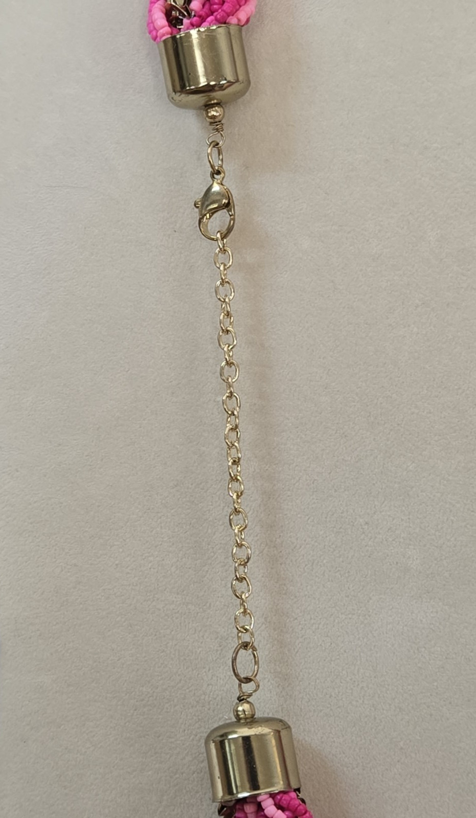 Pink / Fuchsia & Fishbone Link Braided Bead Necklace in Goldtone-Adj. 19-22 In.