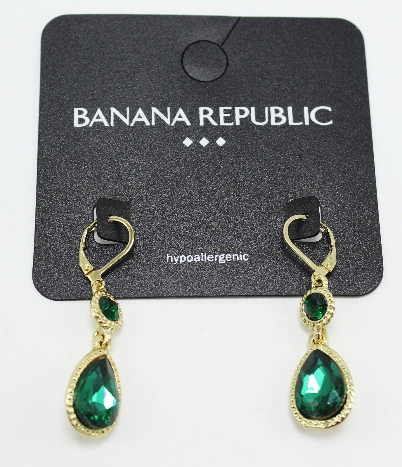 New Banana Republic Gold & Green Rhinestone Drop Earrings nwt #E1076