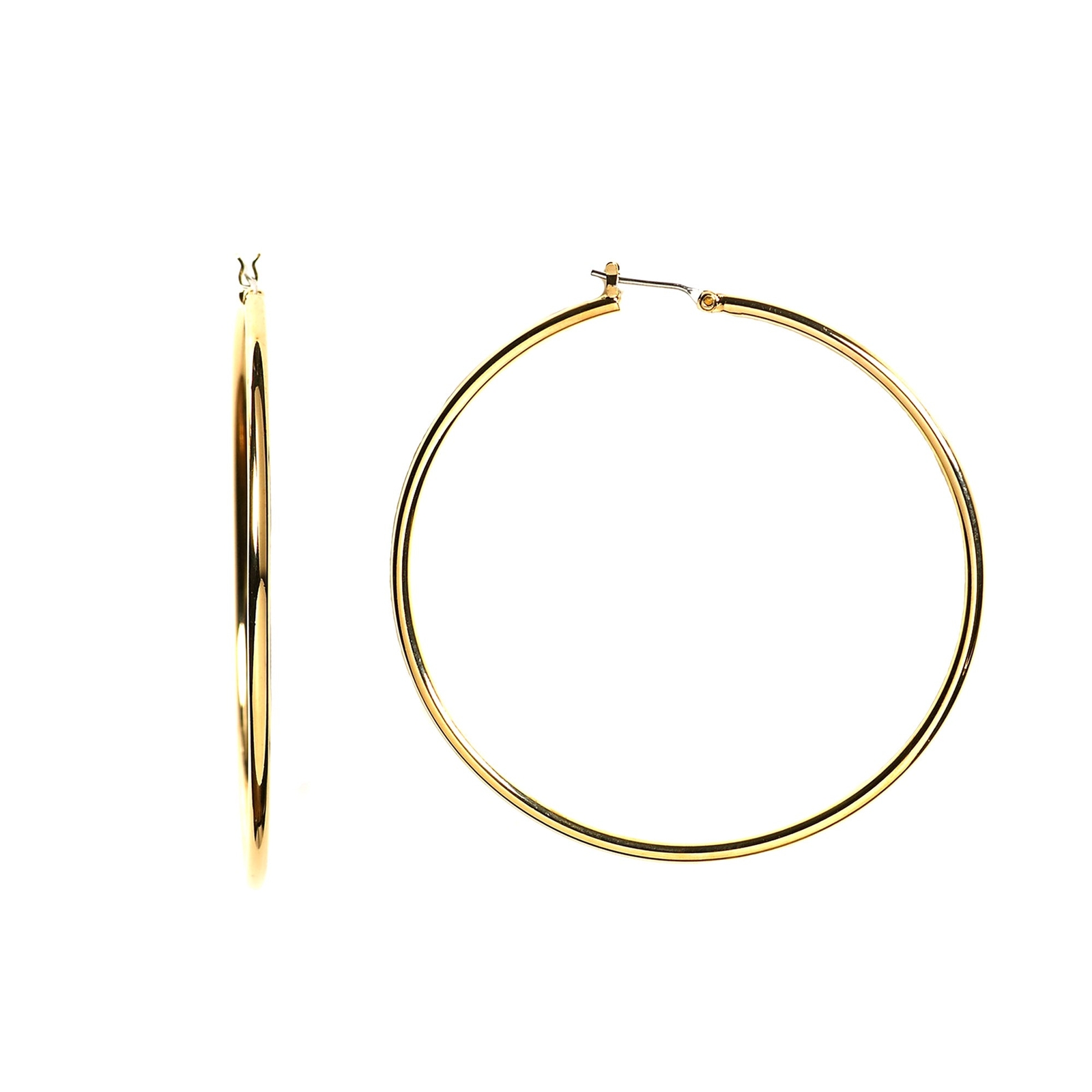 14k Yellow Gold 1.5mm Shiny Round Tube Hoop Earrings, Diameter 25mm