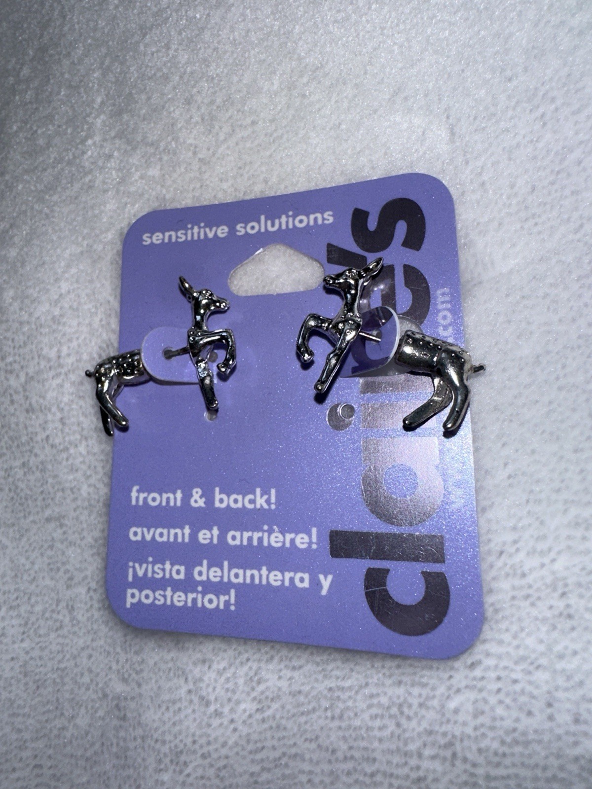 Claire’s Front & Back Silver Reindeer Earrings – Cute Holiday Animal Studs