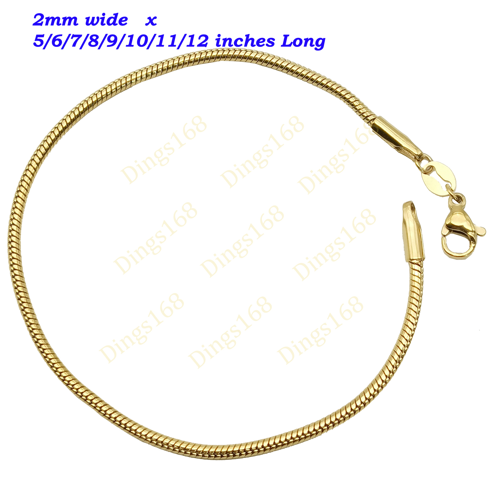 18K Yellow Gold Filled Traditional Snake Chain Bracelet/Anklet, Multiple Sizes