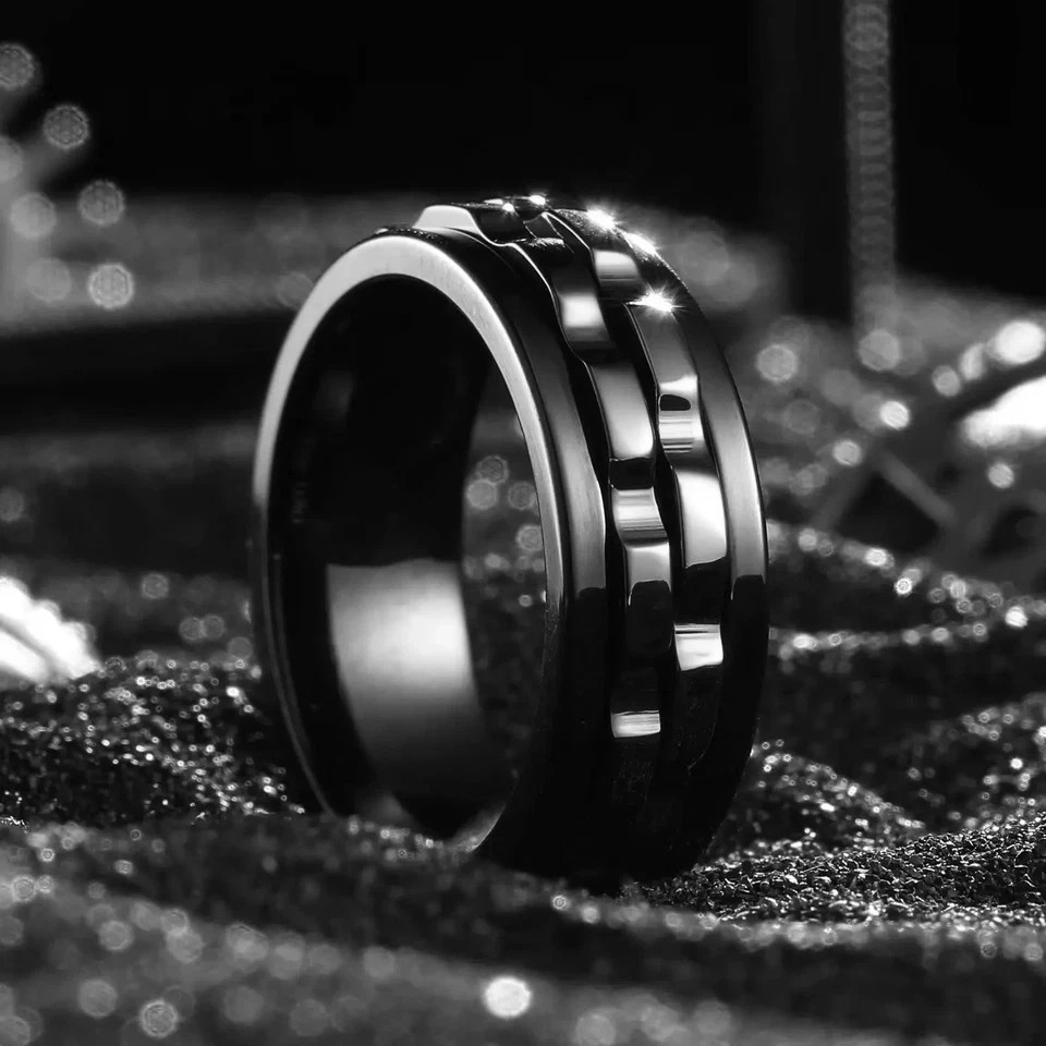 Anti Stress Stainless Steel Ring For Men Gear Chain Rotating Anxiety Relief