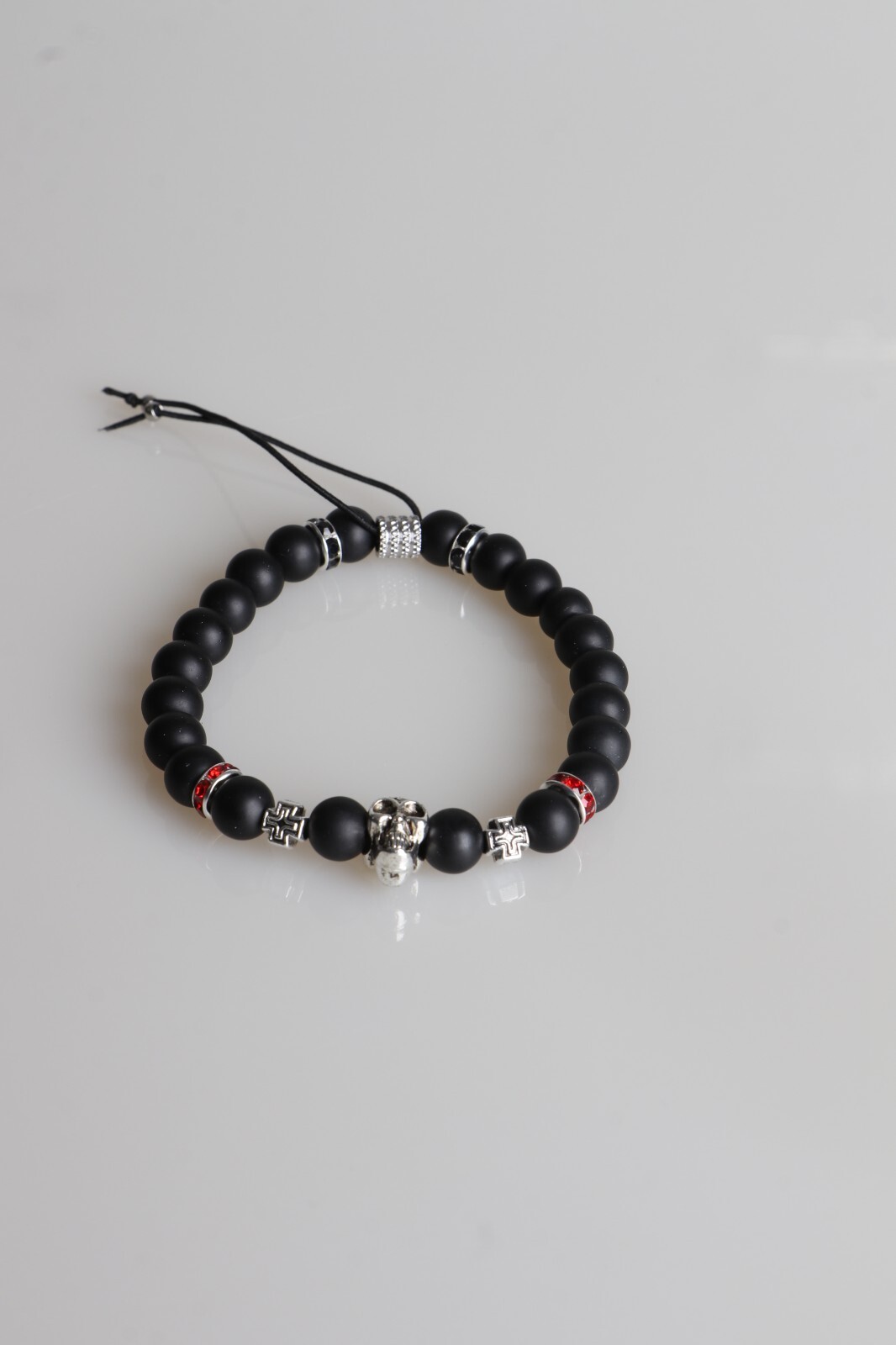 Pulsera Gótica Negra Unisex Con Calavera Moda Casual Cuentas De Ágata Onix