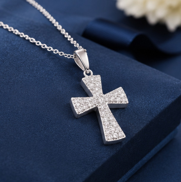 1Ct Round Cut Simulated Diamond Wedding Cross Pendant 925 White Sterling Silver