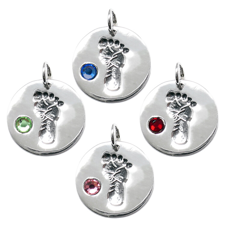 925 Sterling Silver Baby Feet Footprint Birthstone Charm – Choose Month