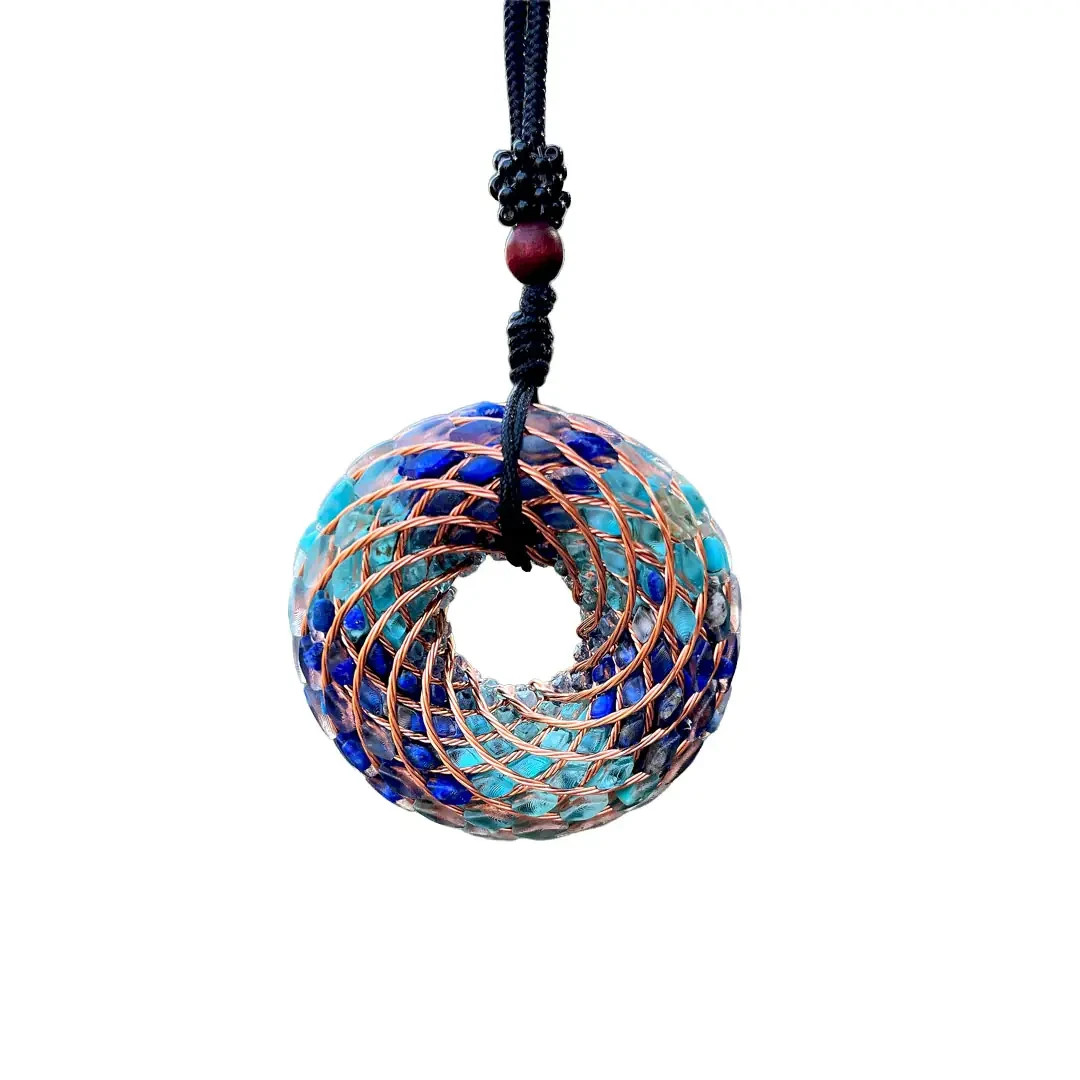 iTorus Orgonite Necklace Lapis Lazuli Turquoise Copper Coil Chakra Healing EMF