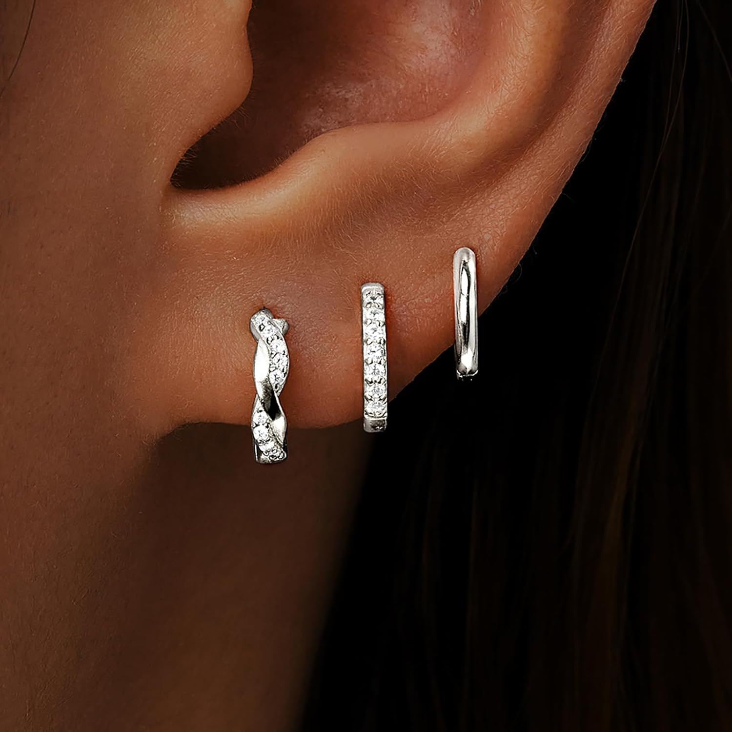 14K Gold Plated Huggie Hoop Earrings for Women, Small Sterling Silver Earring Se