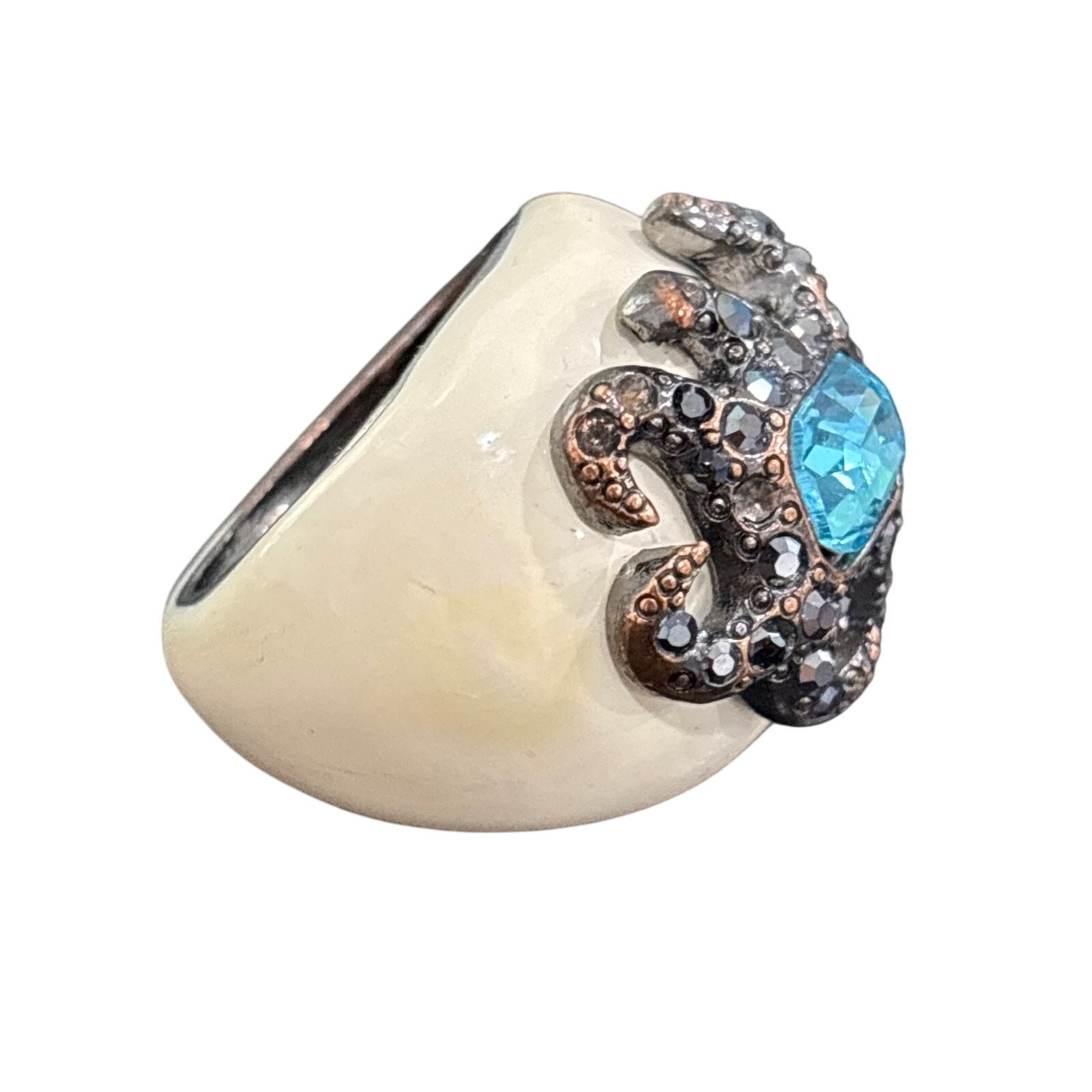 Vintage KJL Kenneth J Lane cocktail ring size 7 aqua blue stone & rhinestones