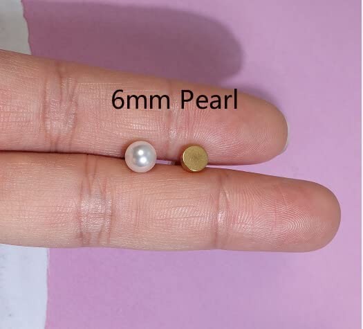6mm Pearl Stud Earrings Flat Screw Back,14K Gold Pearl,