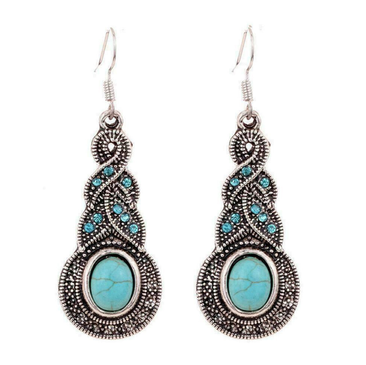 DESIGNER INSPIRED BLUE FAUX TURQUOISE SILVER NECKLACE & EARRINGS JEWELRY SET NEW