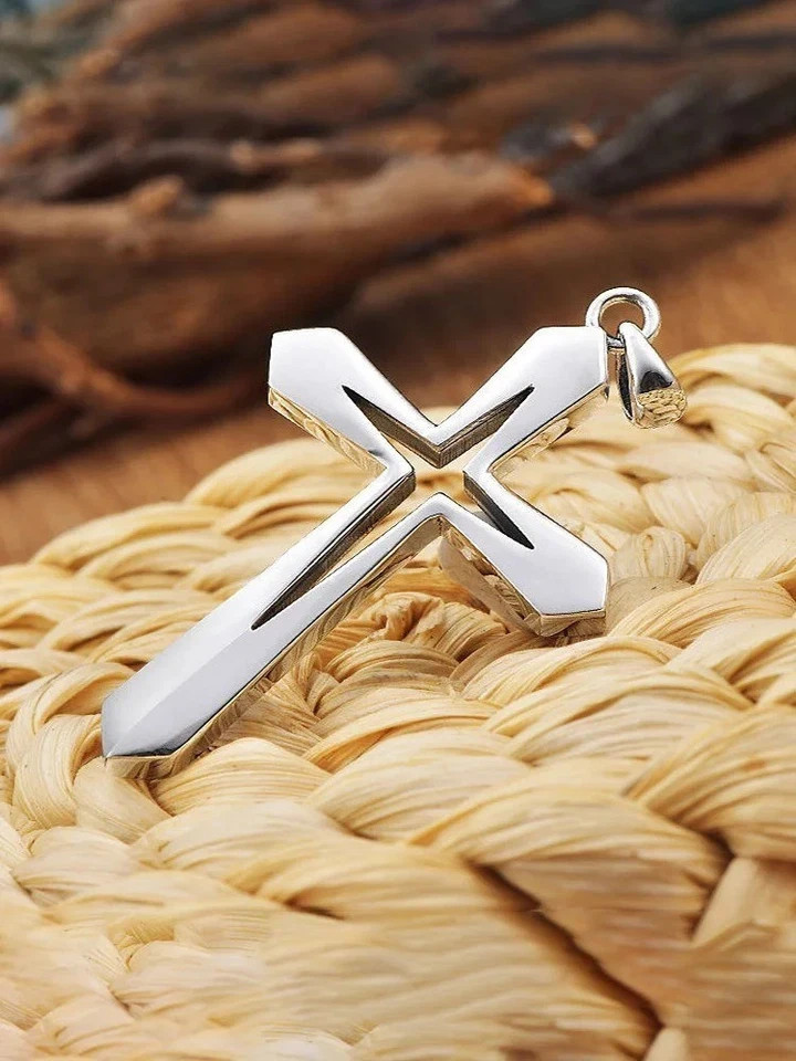 Stainless Steel Hollow Cross Pendant Necklace Men Christian Religious Jewelry