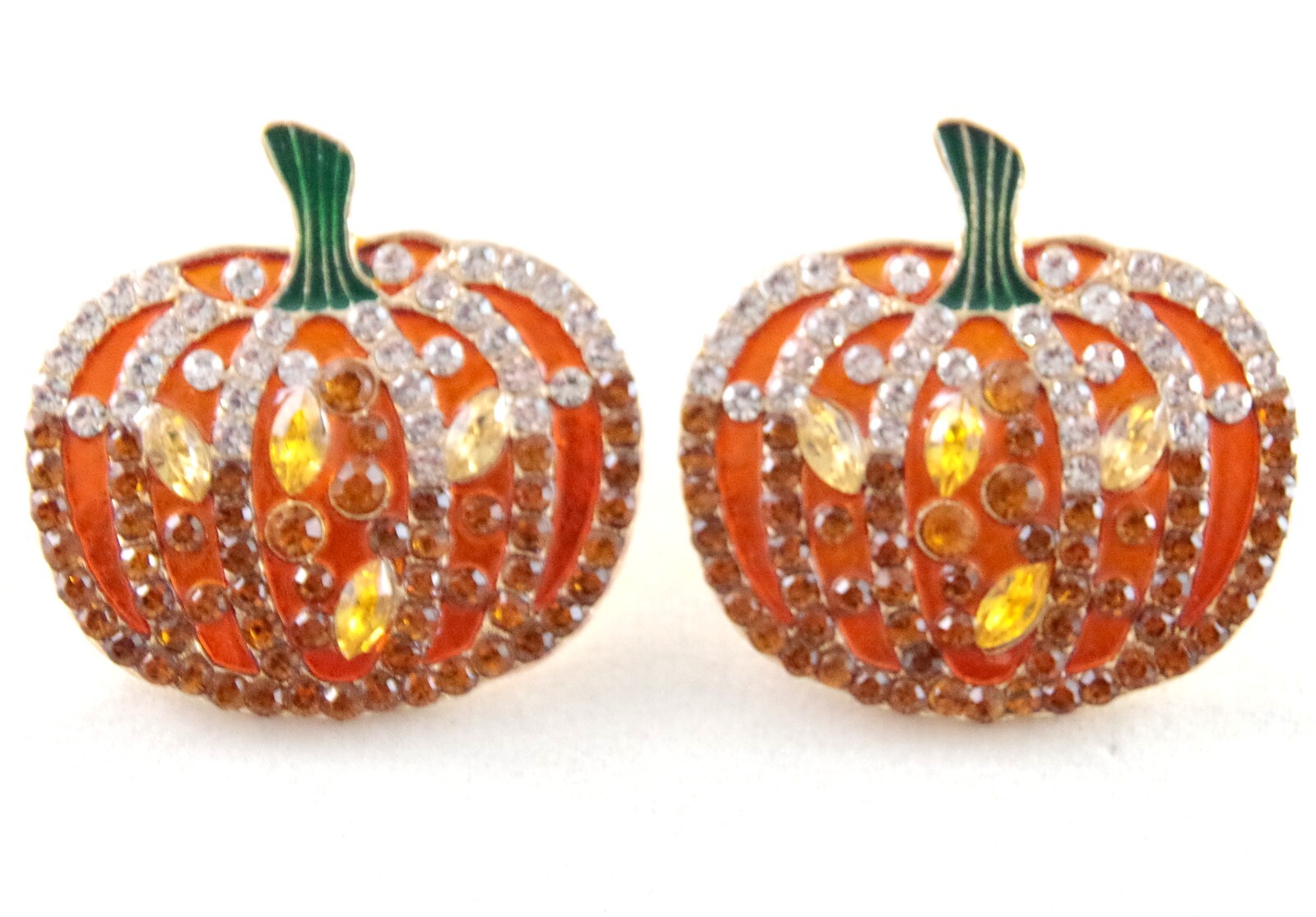 BIG BETSEY JOHNSON CRYSTAL RHINESTONE THANKSGIVING FALL AUTUMN PUMPKIN EARRINGS