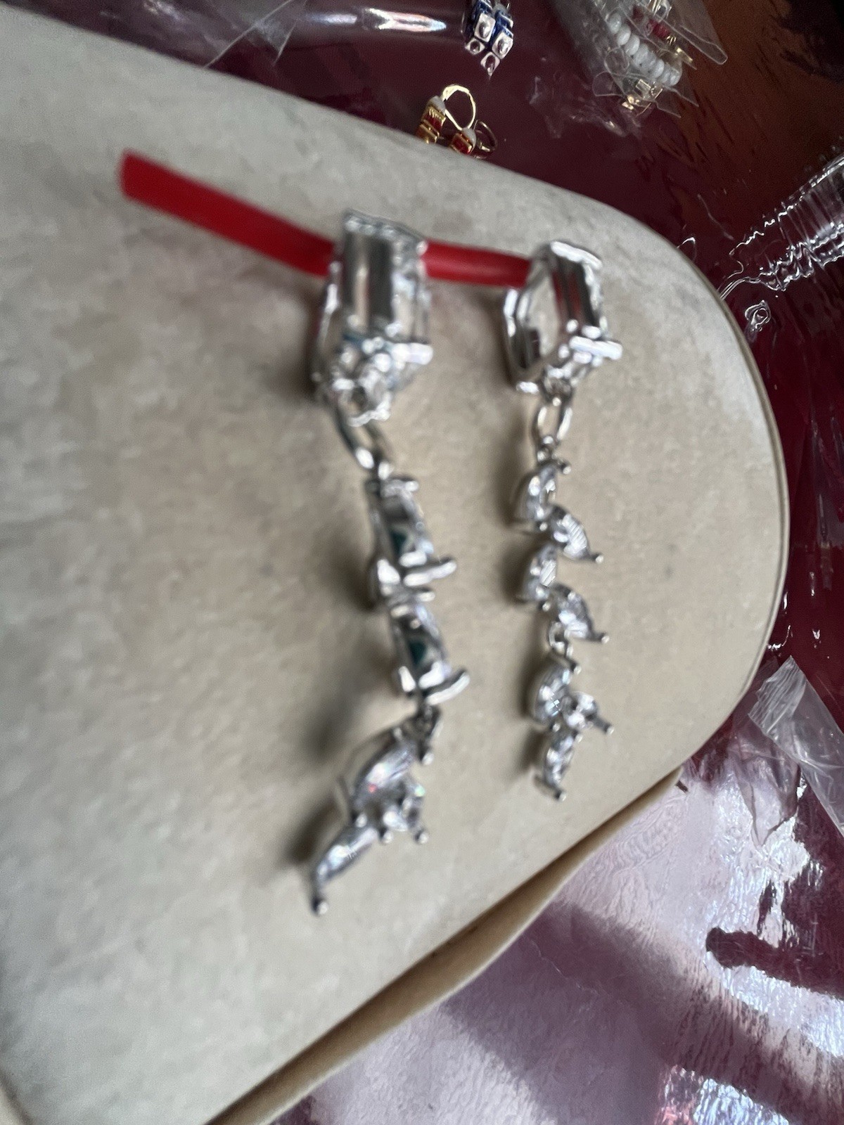Crystal Clear Holiday Posts With Leafy Dangles 1 3/4 Inches Long