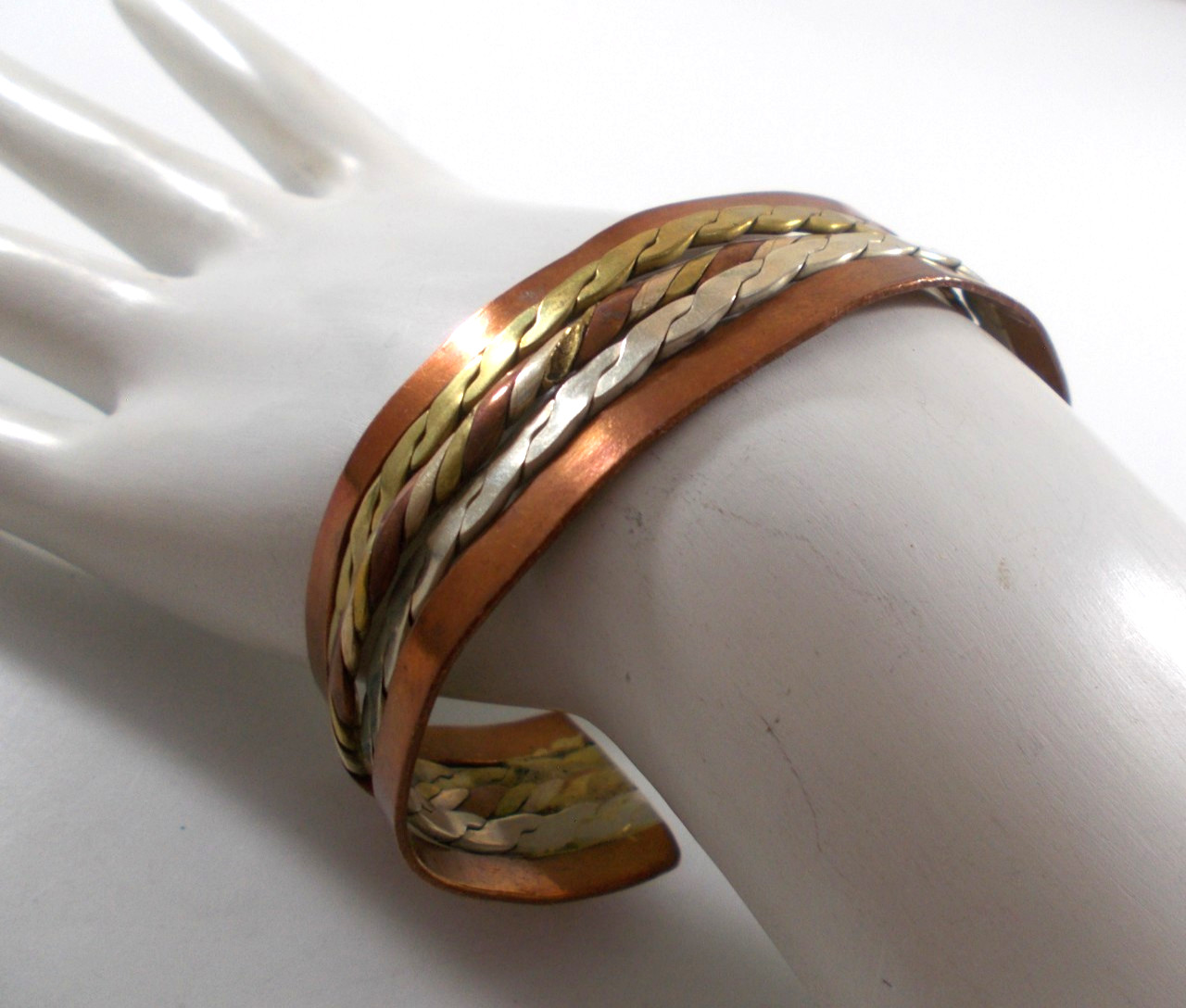Mixed Metal Copper Cuff Bracelet Silver Gold Color Chain Design Center Free Ship