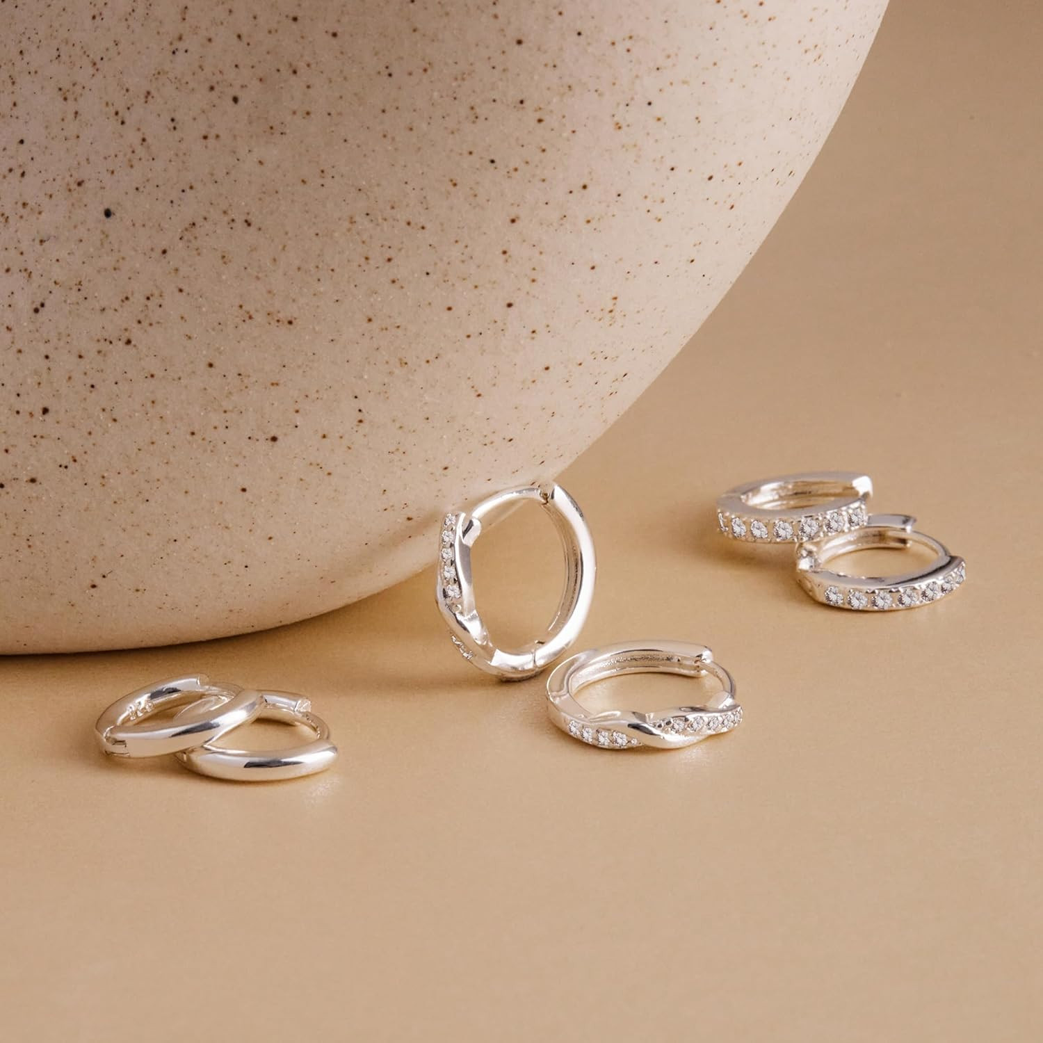 14K Gold Plated Huggie Hoop Earrings for Women, Small Sterling Silver Earring Se