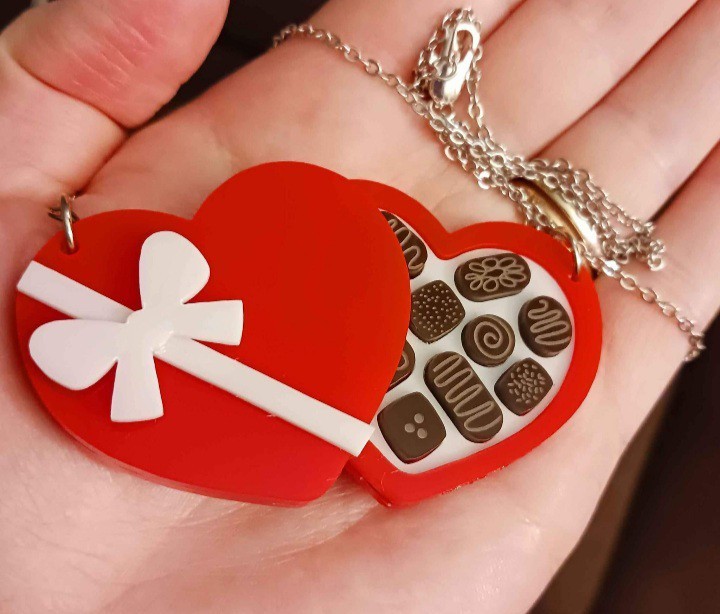 Valentine’s Day Box Of Chocolates Necklace 10 Inch Hang