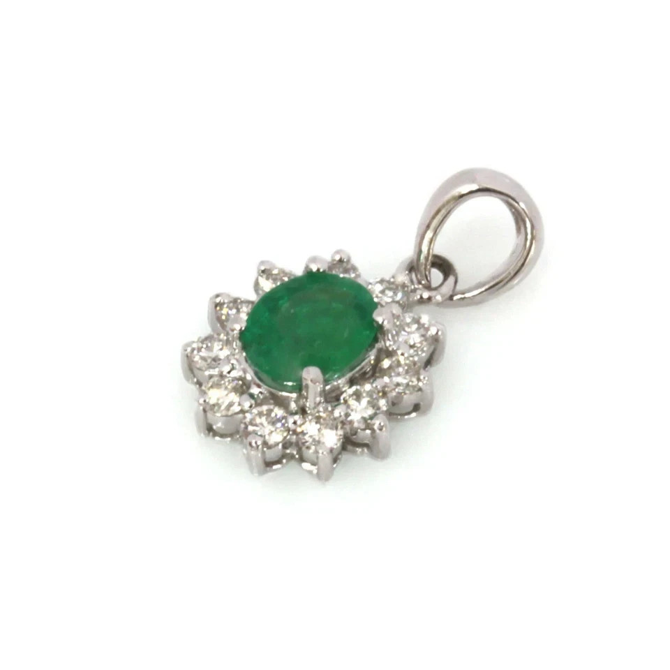 3.25 Ct Oval Cut Emerald Pendant Wedding Pendant 14k White Gold