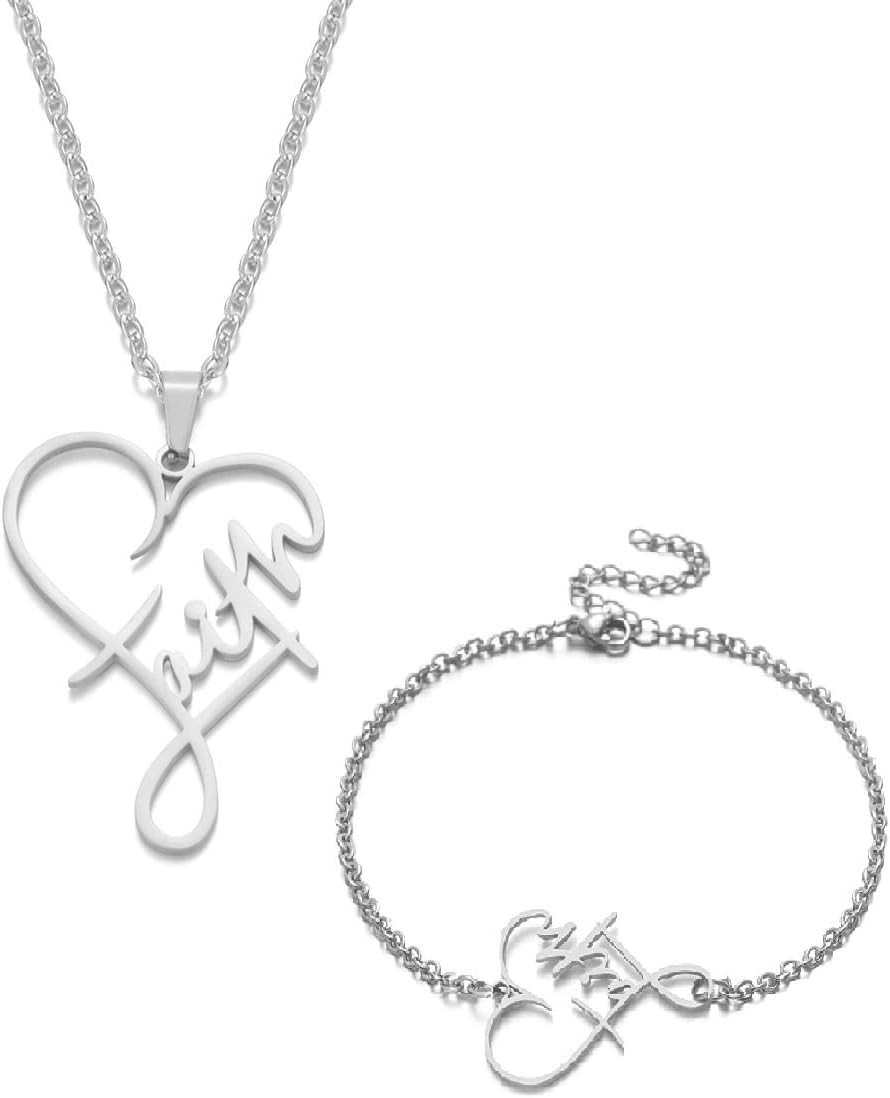 Stainless Steel Faith Heart Pendant Necklaces Dainty Religious Christian Love…