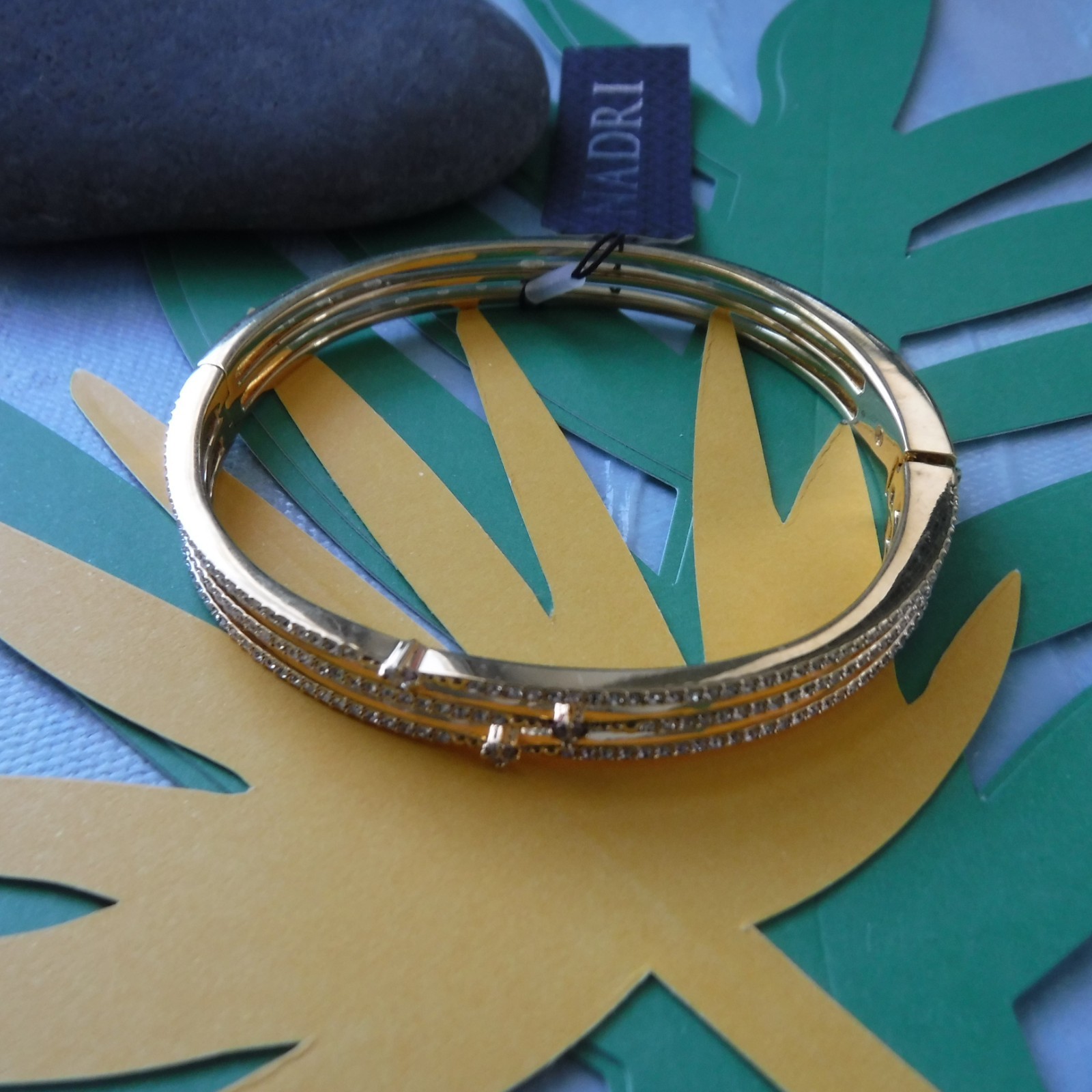 NARDI 3 Row Gold Plated Crystal Snap Closure Bangle NWT