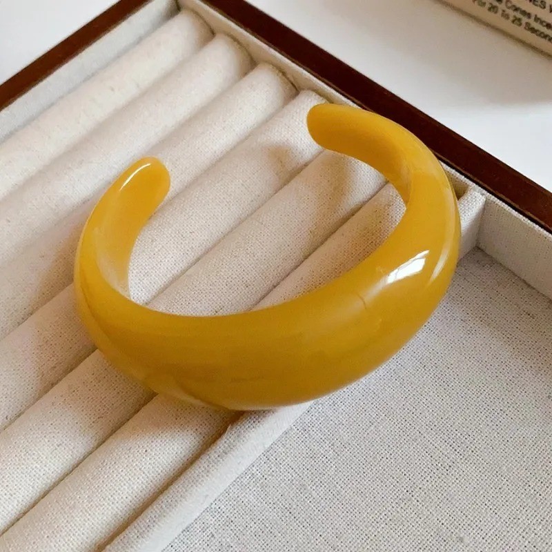 Vintage Acrylic Cuff Bangles Women Wide Resin Jelly Color Smudging Bracelet M1