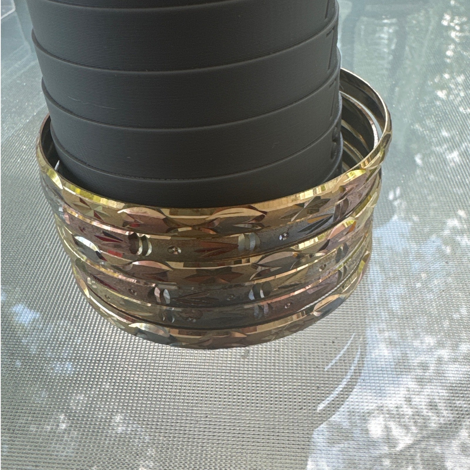 Unbranded Bangle Bracelet Set Womens 8.2″ Tricolor Diamond Cut 6pc Stackable