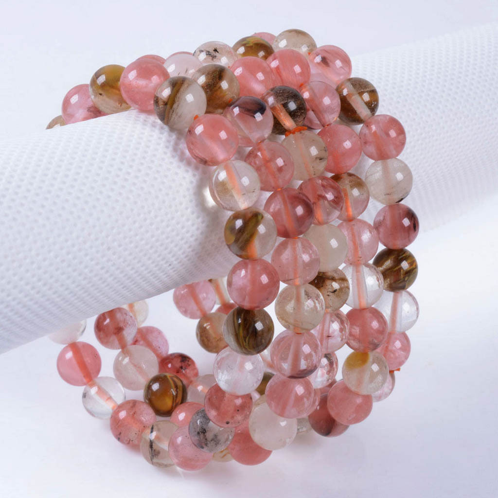 1 Pcs 8mm Multicolor Watermelon Tourmaline Round Gems Bead Elastic Bracelet 7.5″