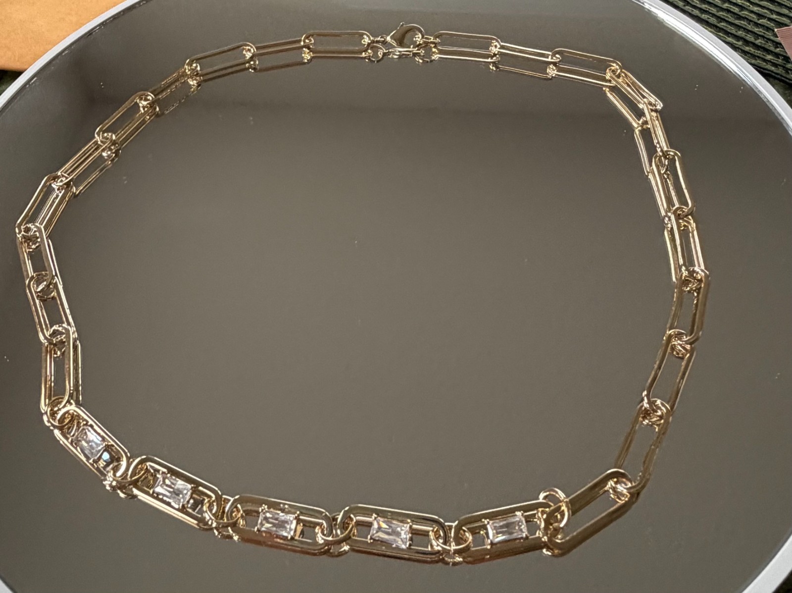 HSN Colleen Lopez CZ Gold Plated Brass Paper Clip Necklace NWOT