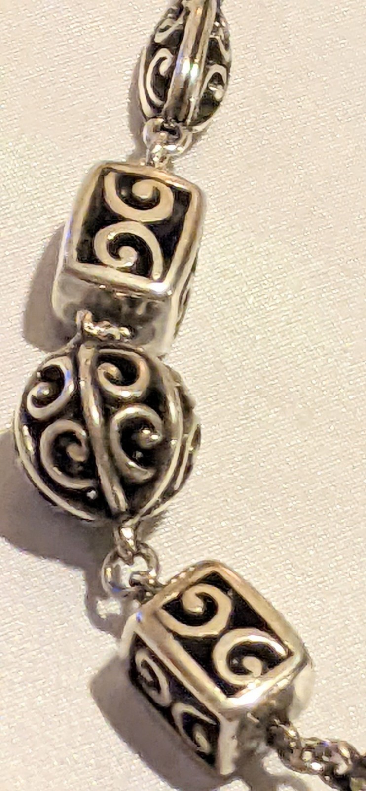 Brighton Treasures Necklace Silver Plated Round and Square Beads 16-18″ EUC