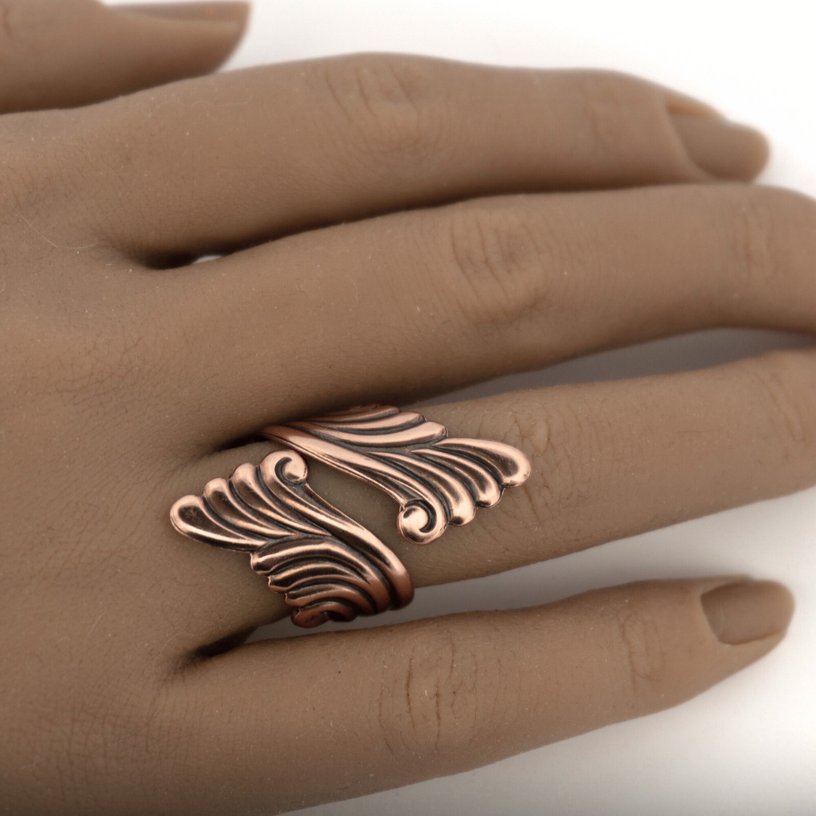 Solid Copper Swirled Scroll Bypass Ring Pure Copper Wraparound & Adjustable