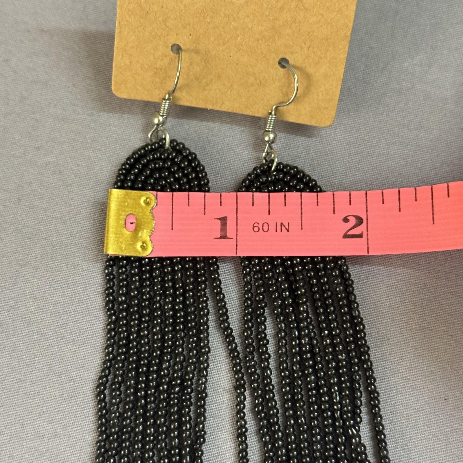 Black Beaded Tassel Dangle Drop Earrings 3.5 In Womens Boho Statement Jewelry