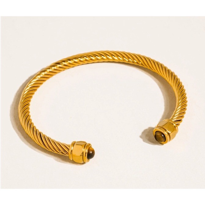 FLÂNERIE BY MAIQ Stone Braided Bangle Womens OS Gold 18K Plated Twisted Cuff