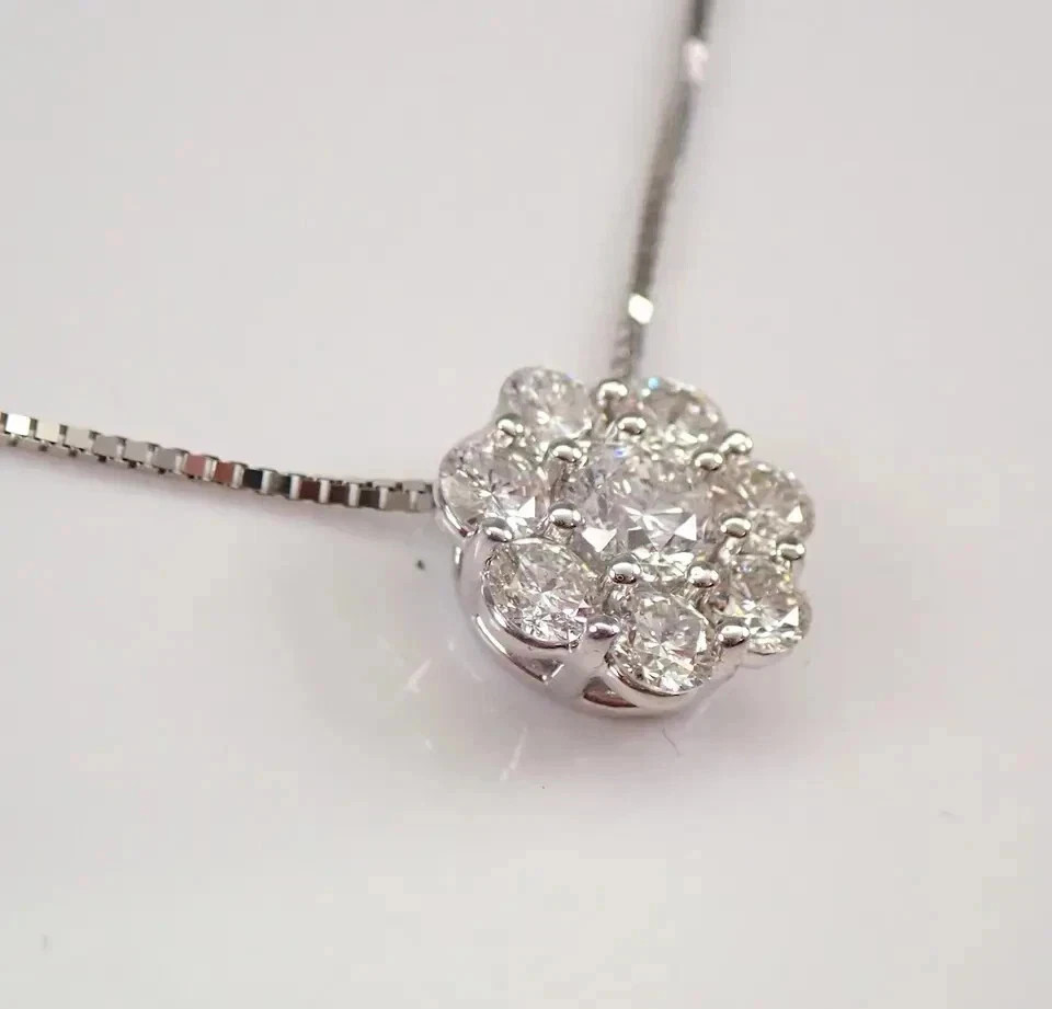 1.10 Ct Round Cut Moissanite Cluster Pendant Necklace in 14K White Gold Plated