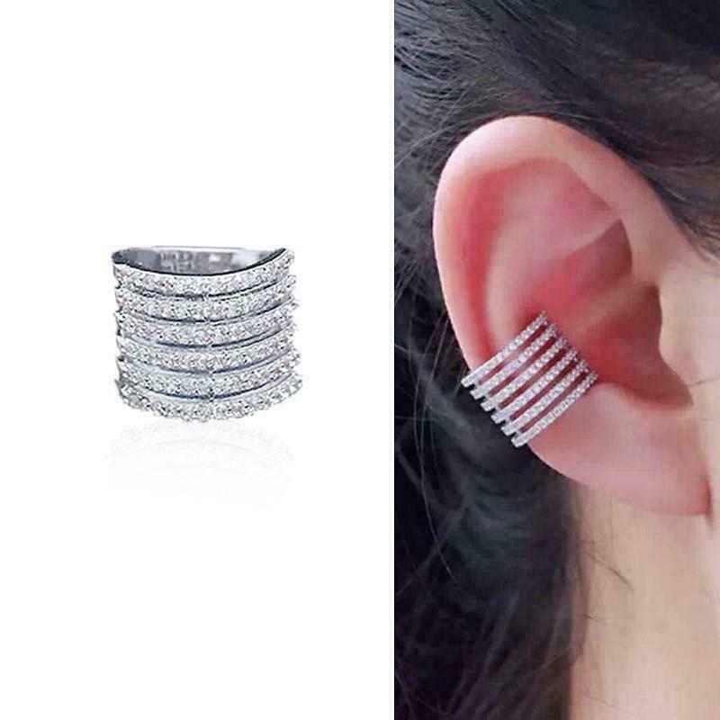 SINGLE SIDE Silver or Gold CZ Pave Lines Stripes Earring Ear Cuff Non Piercing