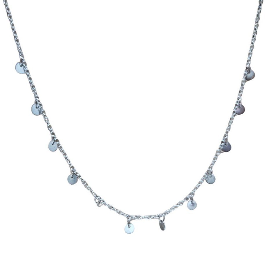 Elegant Coin Disc Charm Necklace Statement Silver Tone Chain Fashion Jewelry