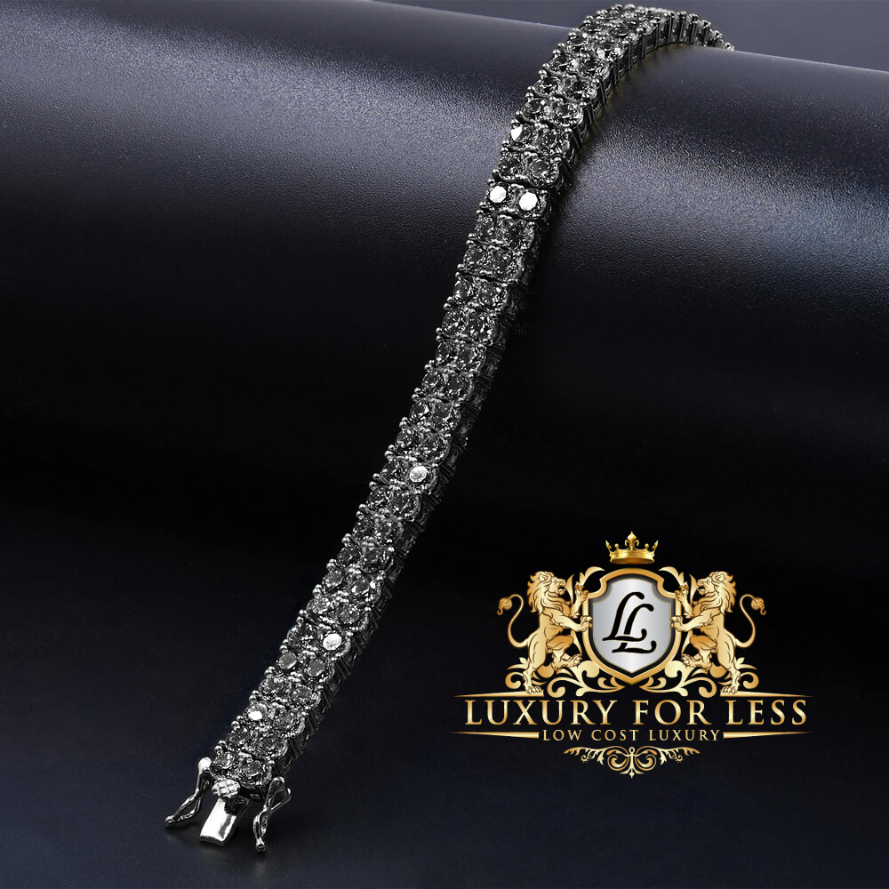 High Quality AAA+ Grade Simulated Diamond Black Gold Tone 2 Row Bracelet Unisex