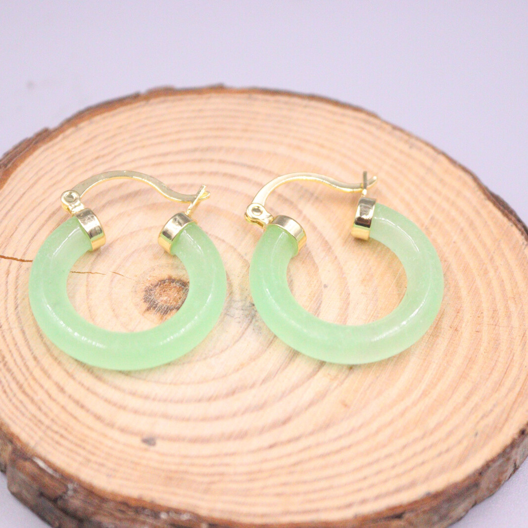 18K GP Alloy Heating Jade Earrings Hook For Women Light Green Earrings Hoop