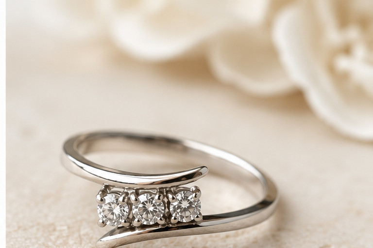 925 Sterling Silver Three Stone CZ Bypass Ring | Elegant Promise Ring