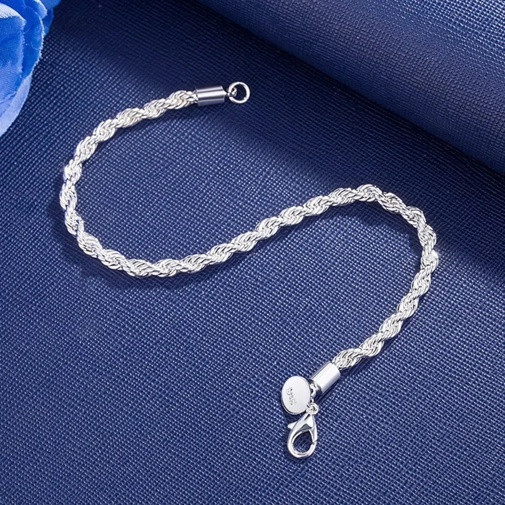 18k Gold 925 Sterling Silver 4MM Rope Chain Bracelets for Men Women 20 cm 8 in