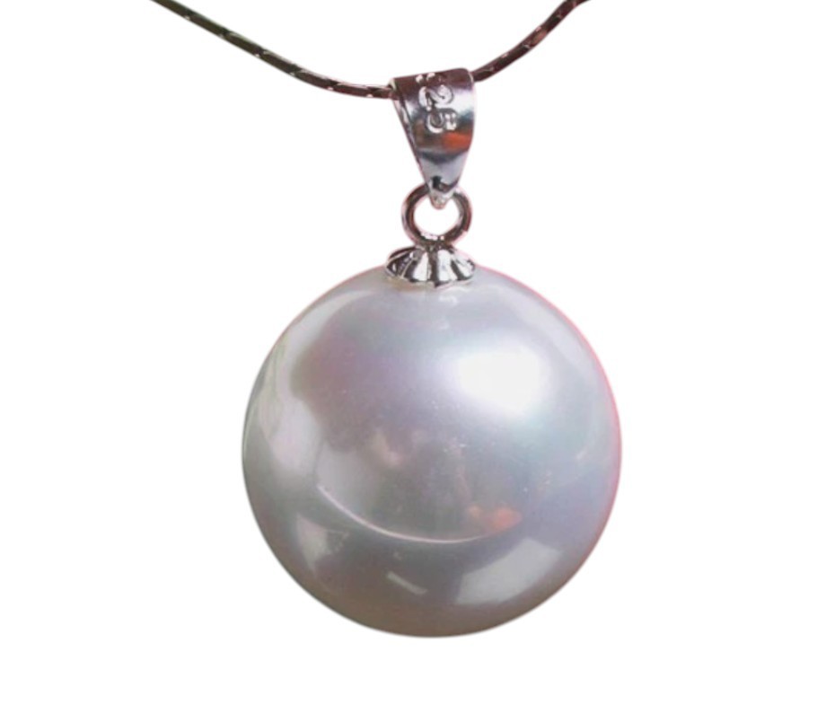 18mm White Color Round Shape Sea Shell Pearl Bead Pendant 925 Sterling Silver