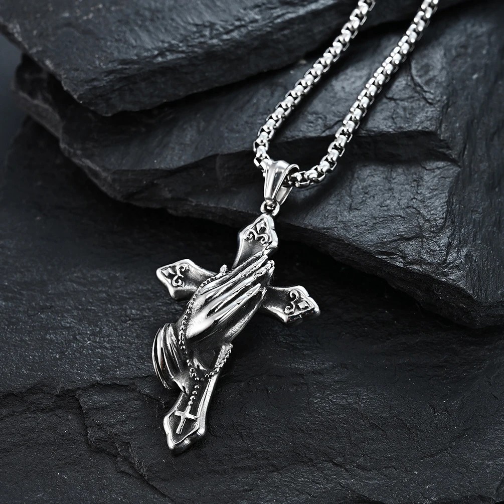 Praying Hands Cross Necklace Chain Pendant Christian Religious Gift