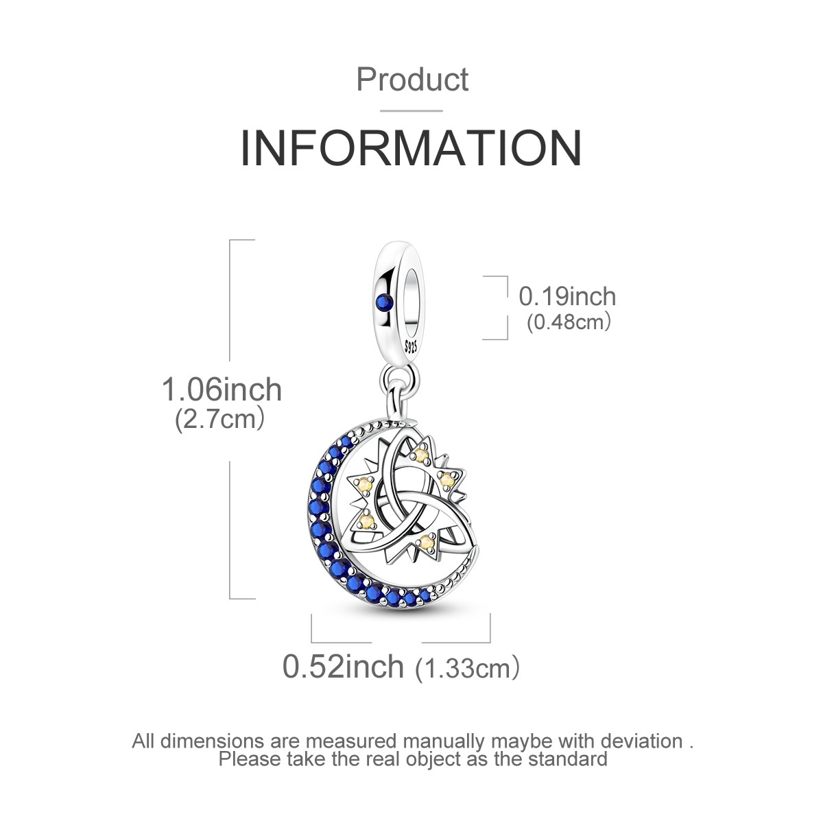 MULA Original 925 Sterling Silver Charm Sun Moon Knot Pendant fit Women Bracelet