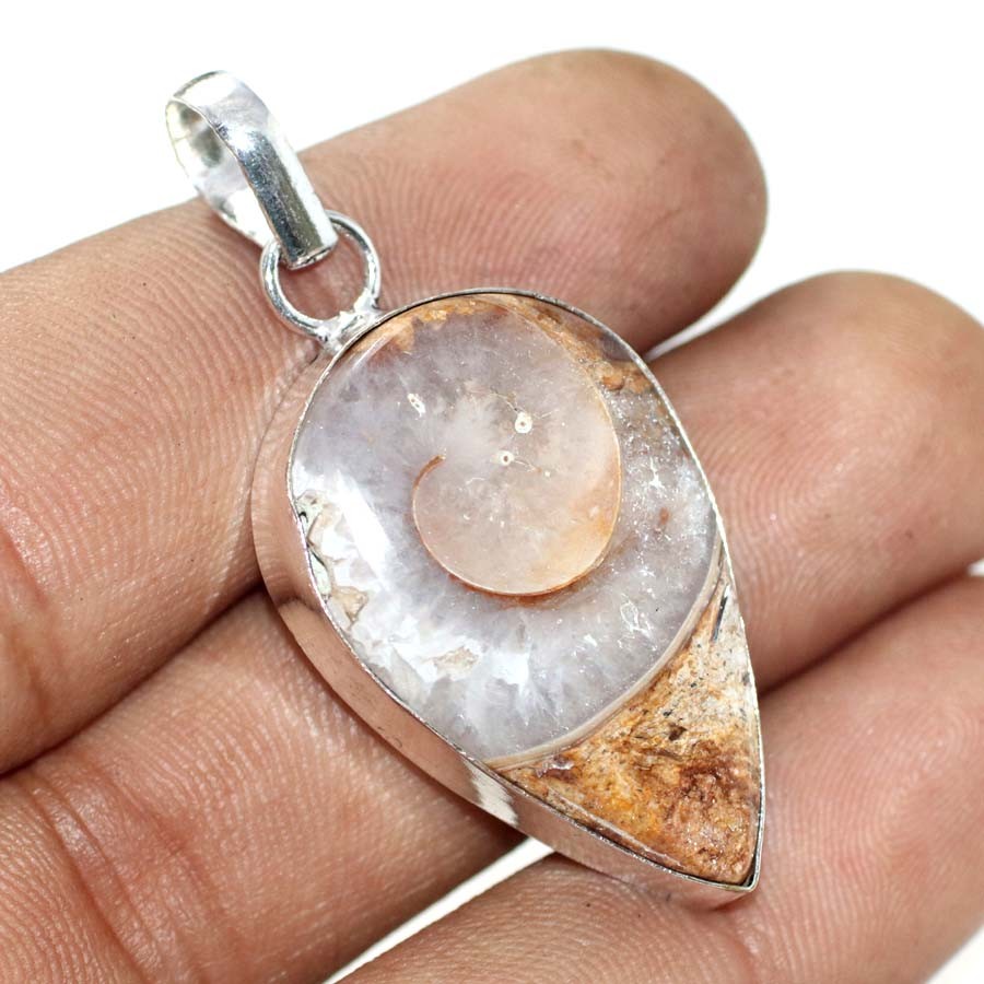 925 Silver Plated Rock Fossil Pendant 1.9″ Superb Jewelry Most Beautiful JW