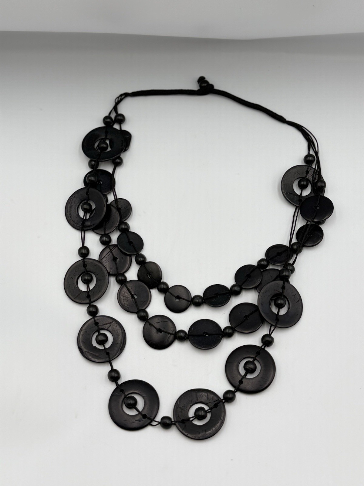 Black Layered Statement Necklace Dyed Shell Disc Bead