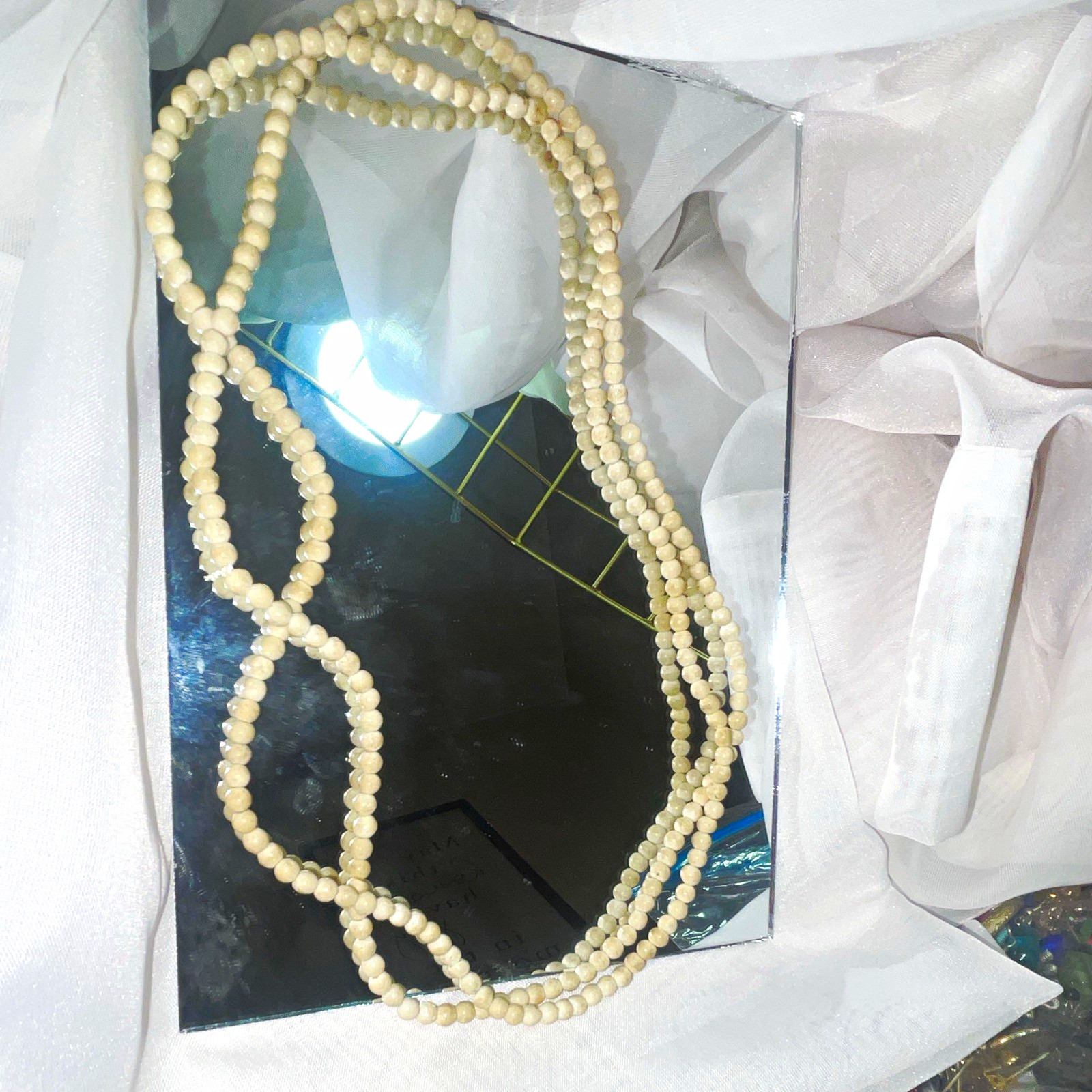 White Beaded Strand Necklace, Round Beads, Ball/Bead Chain, Beads Material