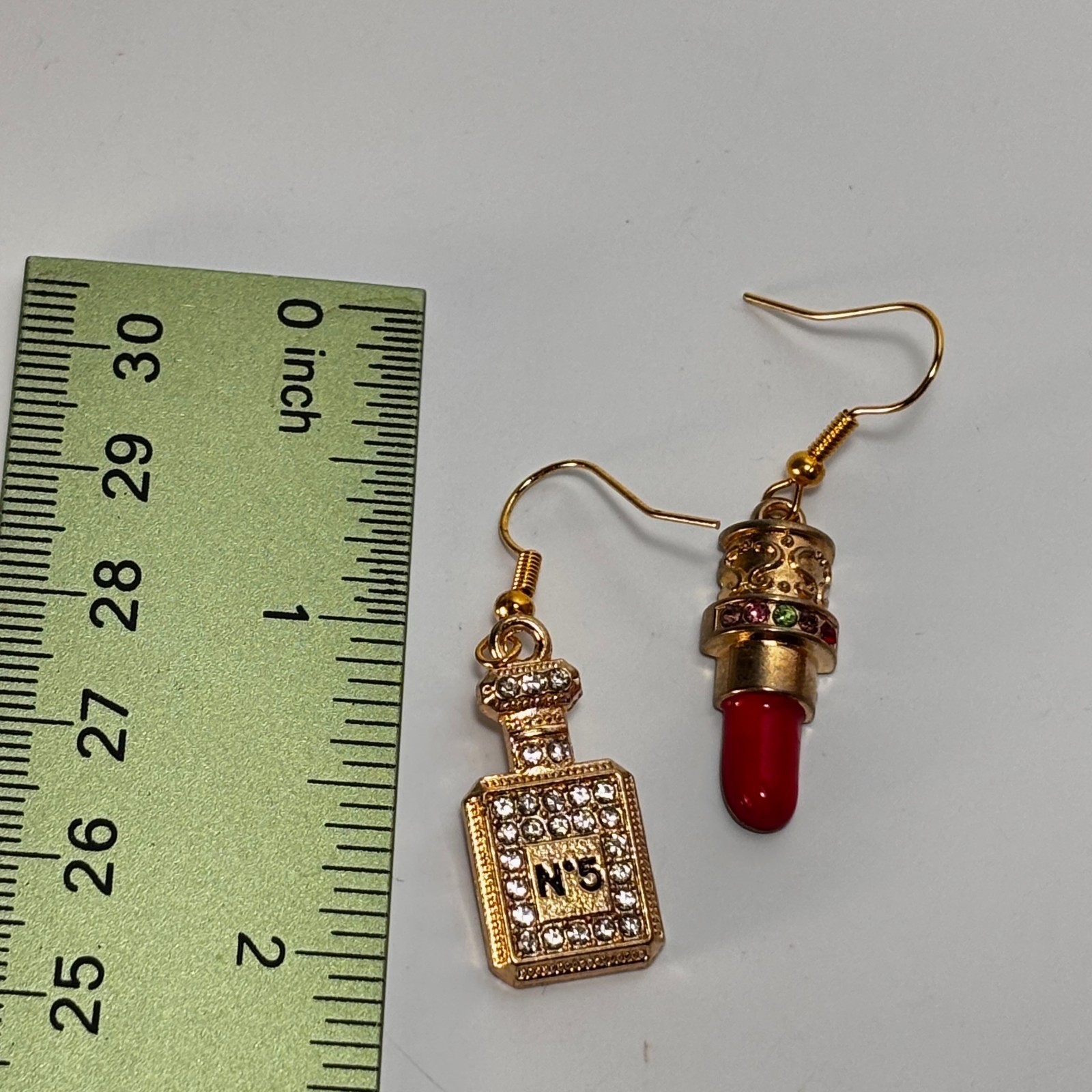 Fashion Earring Lipstick Perfume Gold Tone Rhinestones Charms