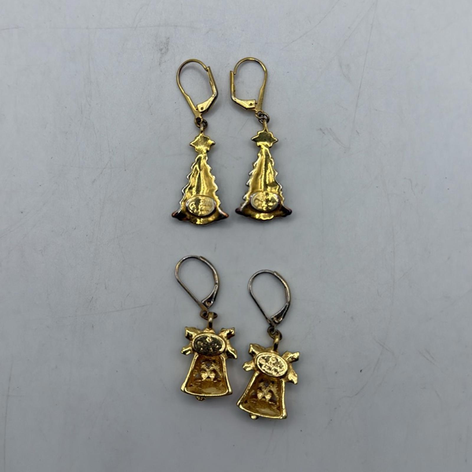 Vtg Christopher Radko Dangle Drop Earrings Set 2 Christmas Tree Bell Jewelry