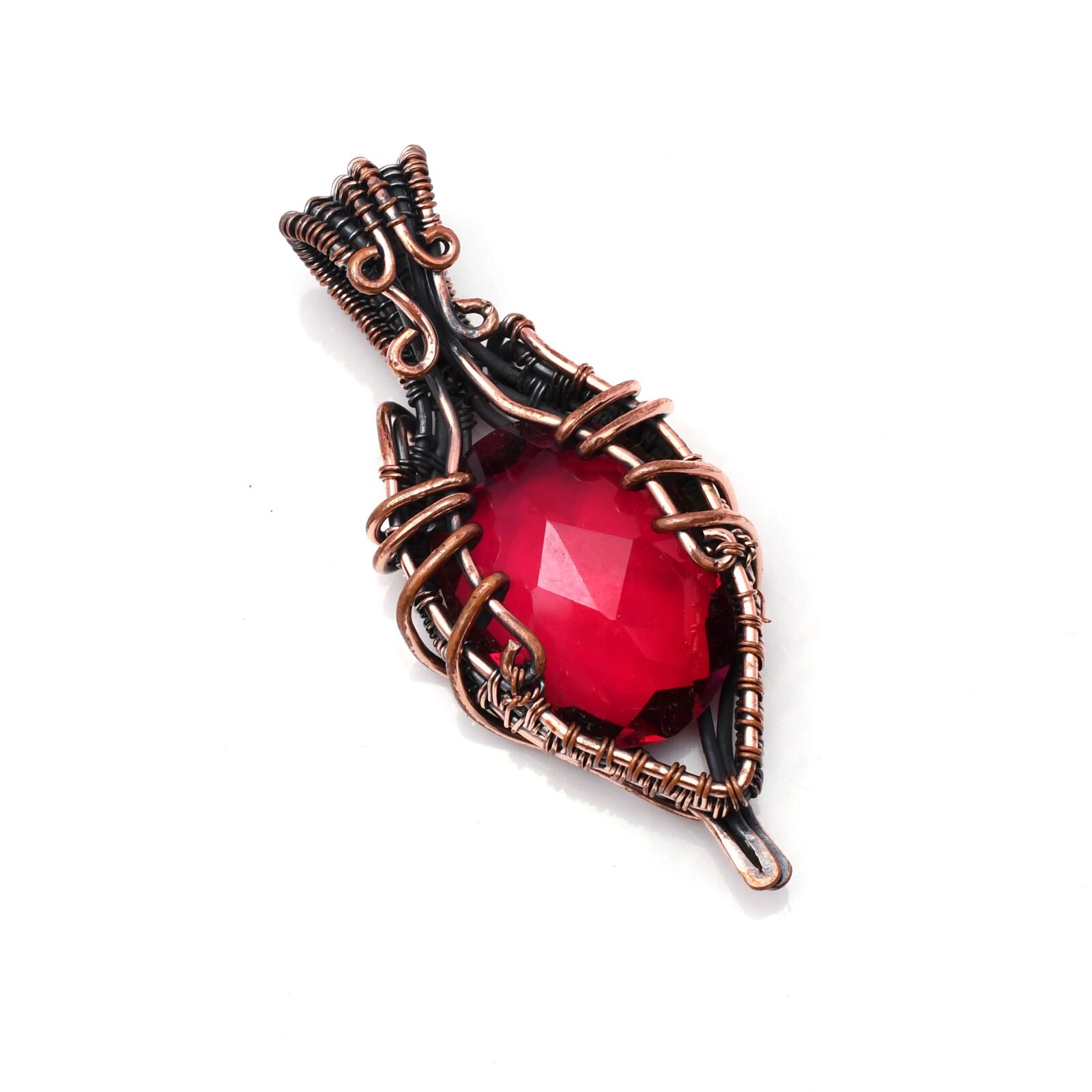 Garnet Pendant Copper Wire Wrapped Handmade Jewelry Pendant 2.15″