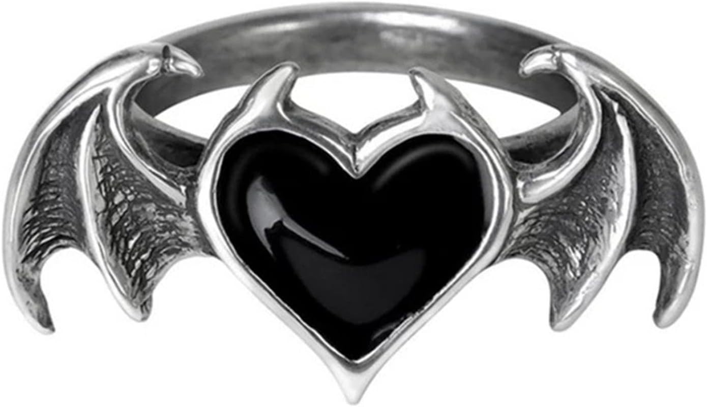 Gothic Vampire Bat Heart Wing Ring Halloween Angel Devil Wings Open Ring Punk…
